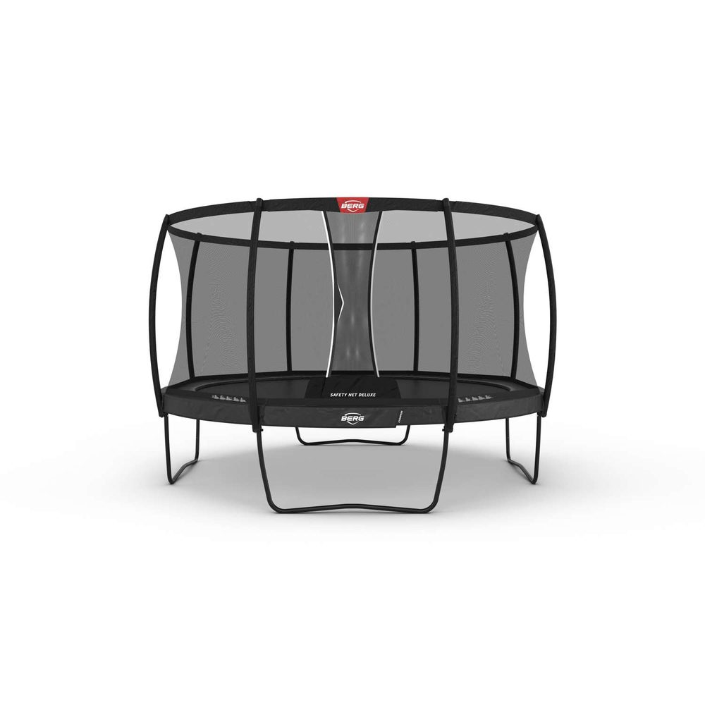 BERG Elite Regular trampoline on legs, in grey, with a Safety Net Deluxe